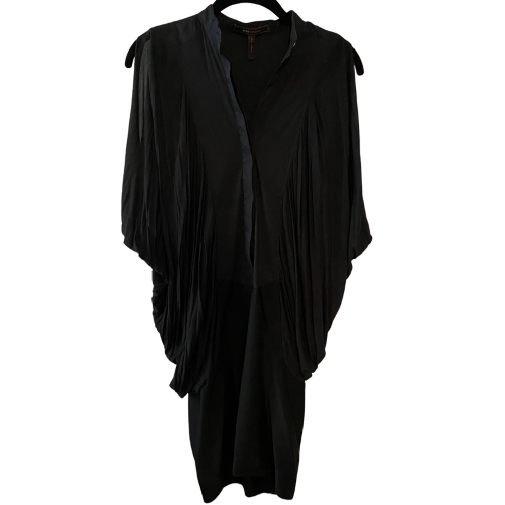 BCBGMAXAZRIA Black Side-Drape Button Down Dress